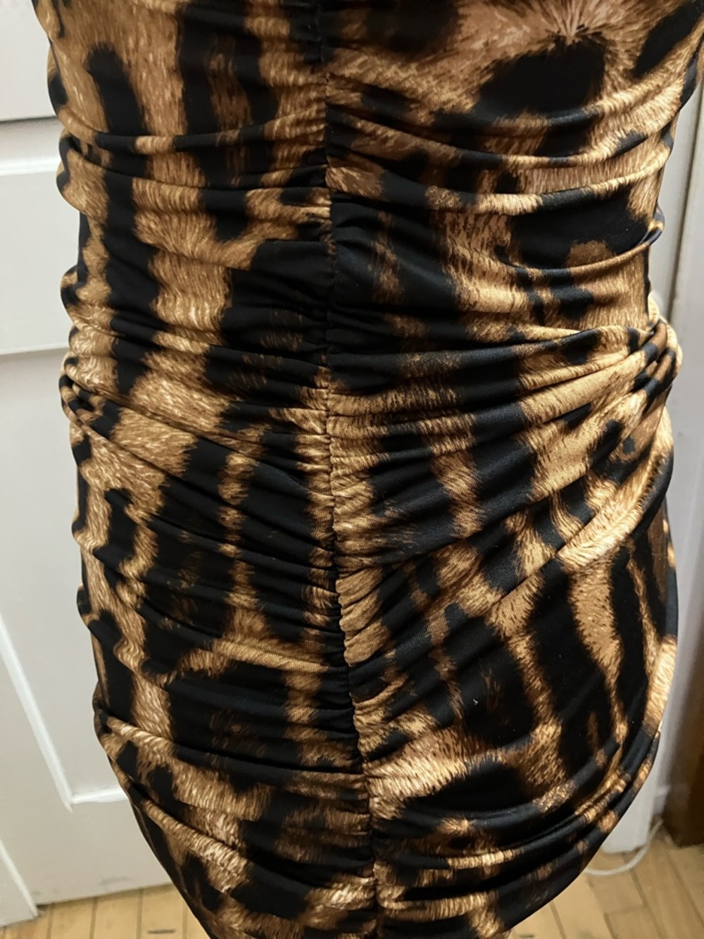 Sabora Strapless Leopard-Print Bodycon Dress in Brown and Black - Picture 3 of 7